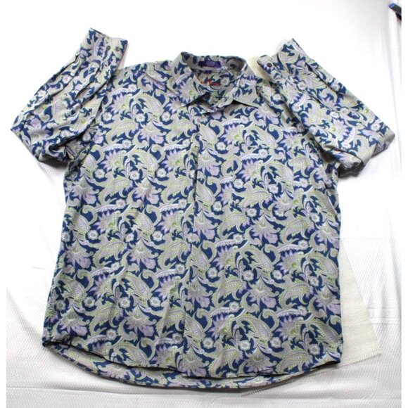 Alan Flusser Mens Large Paisley Floral Button-Up Shirt 100% Cotton Blue Purple G - Picture 1 of 7